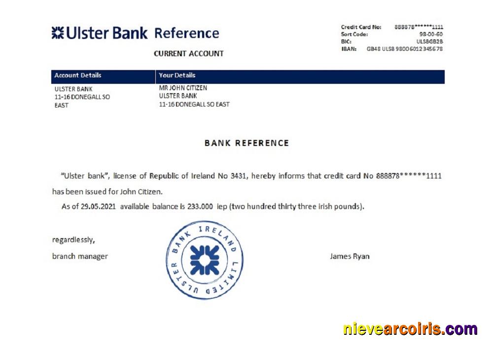 Ireland Ulster bank reference